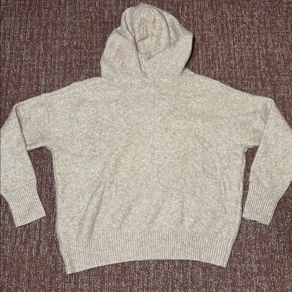 Joie V-Neck Beige cropped hooded knit Sweater oatmeal light brown cozy sweater S - Picture 2 of 12
